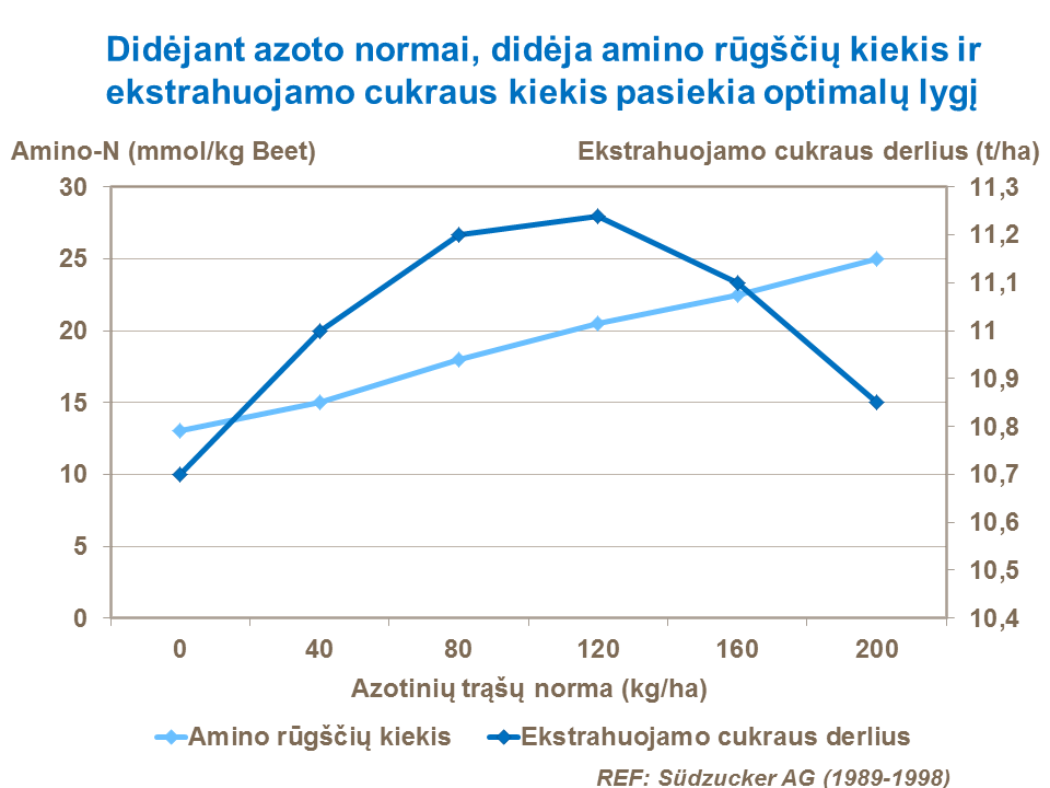 Surinkti duomenys yra pagrįsti daugybe atliktų bandymų ir rodo azotinių trąšų normos, amino-N rūgšties kiekio ir ekstrahuojamo cukraus kiekio santykį.